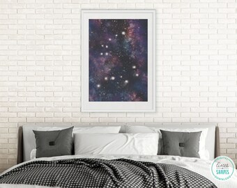 Aquarell Kunst, Ursa Major & Ursa Minor Constellation Print, Sternenhimmel Malerei, Sterne Wandkunst, digitaler Download