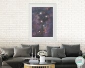 Watercolor Art Printable, Cassiopeia Constellation Print, Starry Night Sky Painting, Stars Wall Art, Digital Download