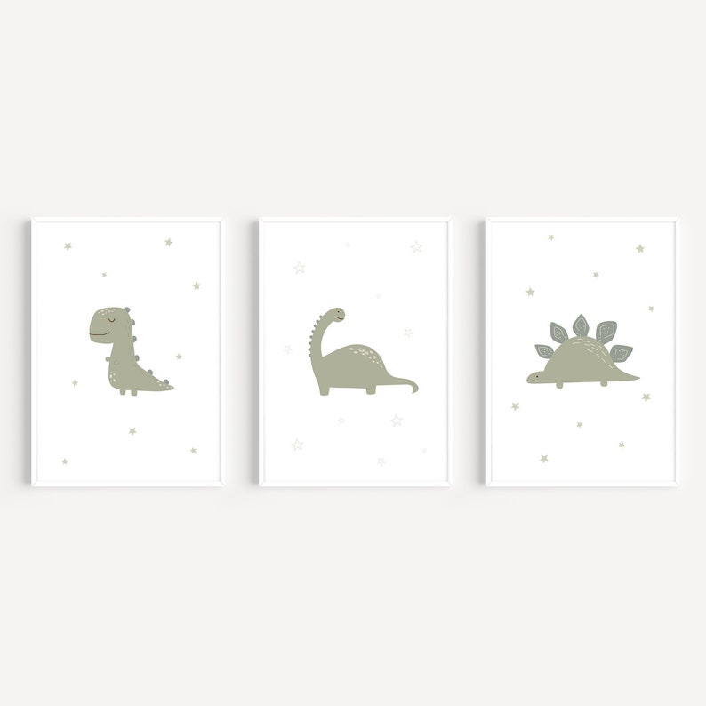Sage Green Dinosaur Nursery Prints Set of 3 Neutral Nursery Etsy
