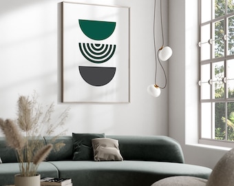 Minimalist Abstract Shapes Print, Emerald Green Wall Art, Dark Green Wall Art Abstract Illustration Modern Art Decor, Colourful Shapes Print