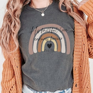 Psalm 136 Yellow Rainbow Shirt, Bible Verse, His Faithful Love, Christian tee, Rainbow tee, His Love Endures Forever, Psalm 136, Faith gift