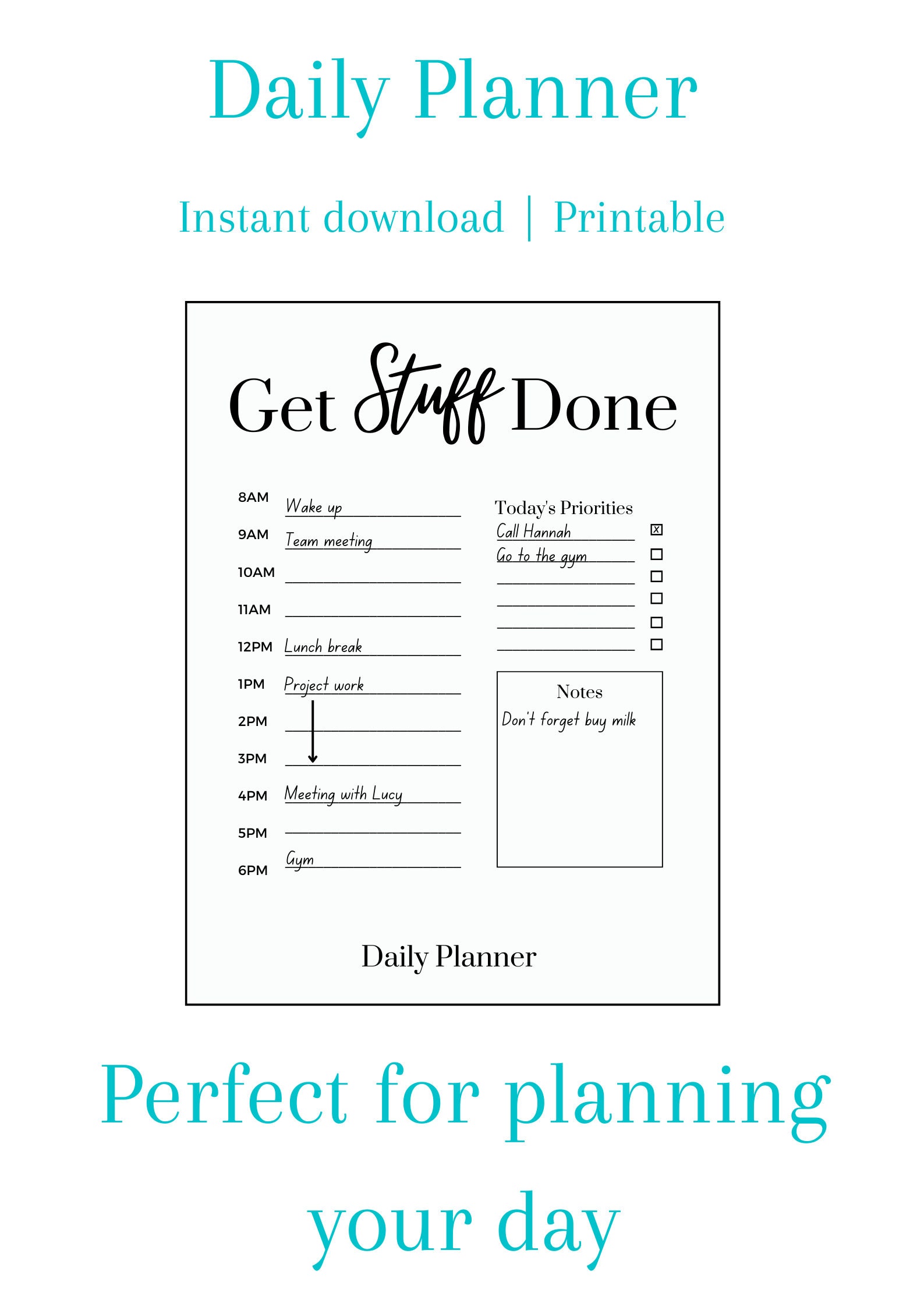 Black and White Daily Planner Instant Download PDF Printable Digital ...