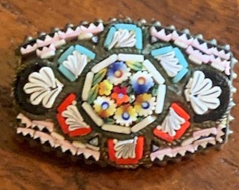 Vintage, Italian, Floral, Mosaic Brooch