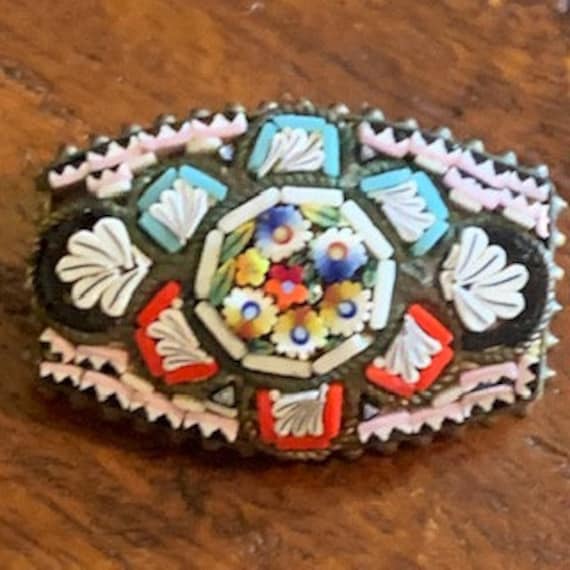 Vintage, Italian, Floral, Mosaic Brooch - image 1
