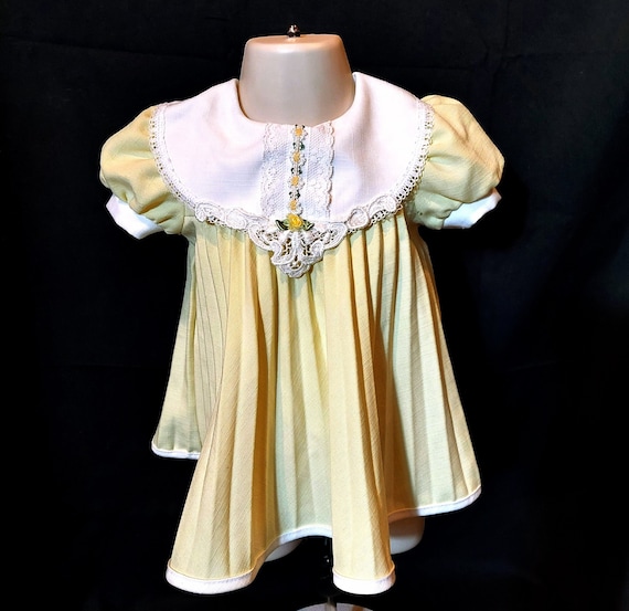 Vintage Yellow Pleated Baby Girl Dress - image 1