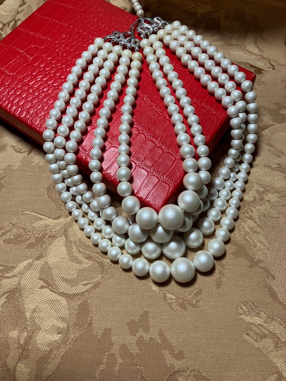 Vintage 50-60s 5 Strand Faux Pearl Necklace