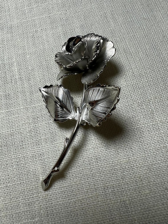 Vintage Silver Tone Rose Brooch