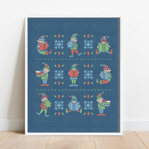 Reading Elves | Instant Digital Download | Christmas Gift | Bookish Art | Library Print | Christmas Home Decor | Literary Love |