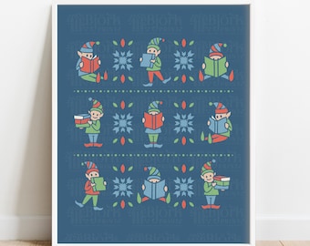 Reading Elves | Instant Digital Download | Christmas Gift | Bookish Art | Library Print | Christmas Home Decor | Literary Love |