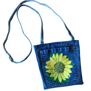 Denim Crossbody Bag: Sunflower Theme Jean Purse, Cell Phone Holder