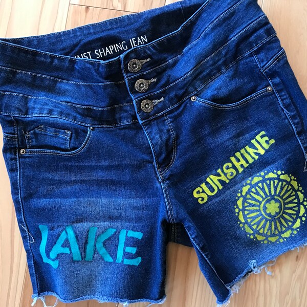 Frayed Painted Denim Shorts Distressed Shortie Shorts - Painted Denim / Jeans Shorts main image 1