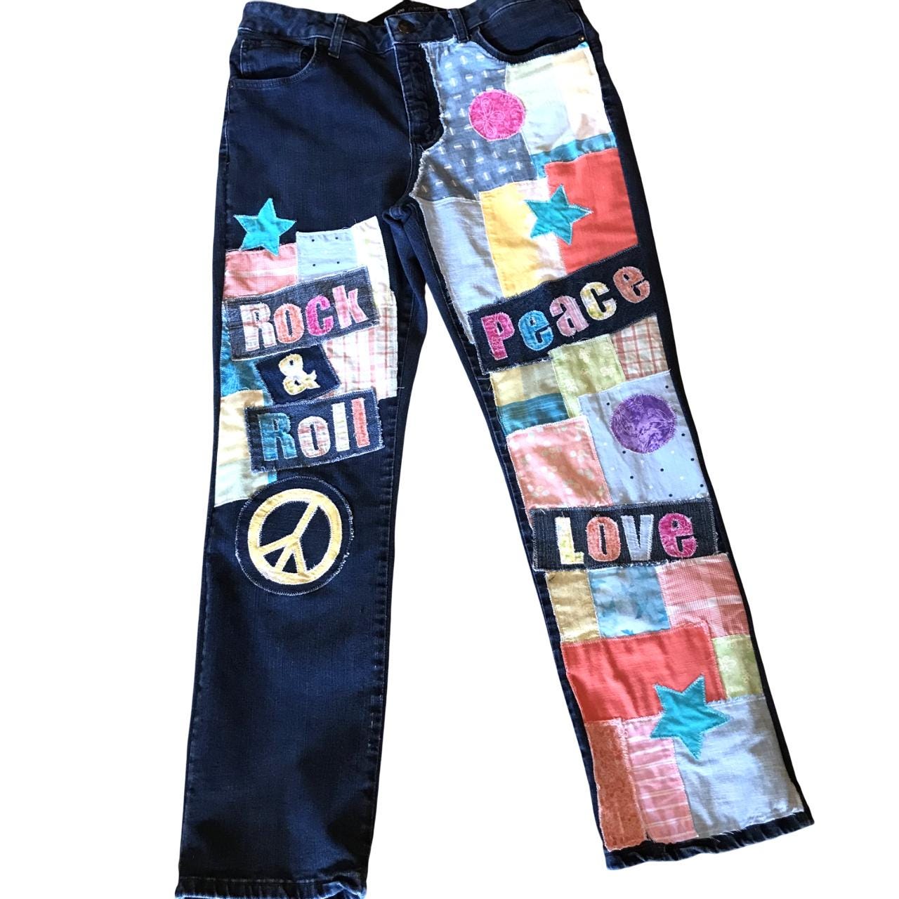 Upcycled Patchwork Jeans Size 12, Reworked Denim Hippie Upcycled Patchwork Jeans Size 12, Reworked Denim Hippie
