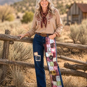 Boho Patch Jeans, Size 12M: Upcycled Vintage Patchwork Pants DDPJ