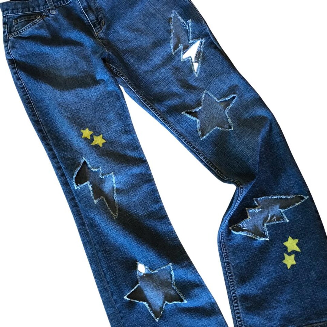 Size 4 Destroyed Ripped Jeans With Cutouts, Edgy Stars and