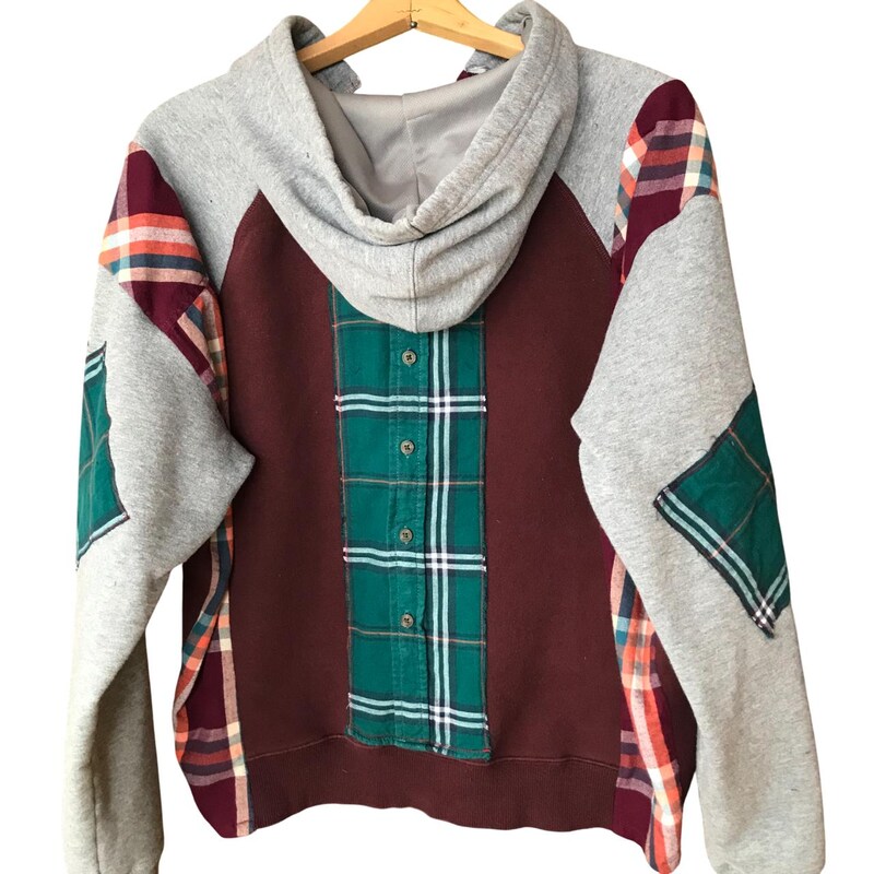 Quilted Patchwork  Button Sweatshirt Hoodie