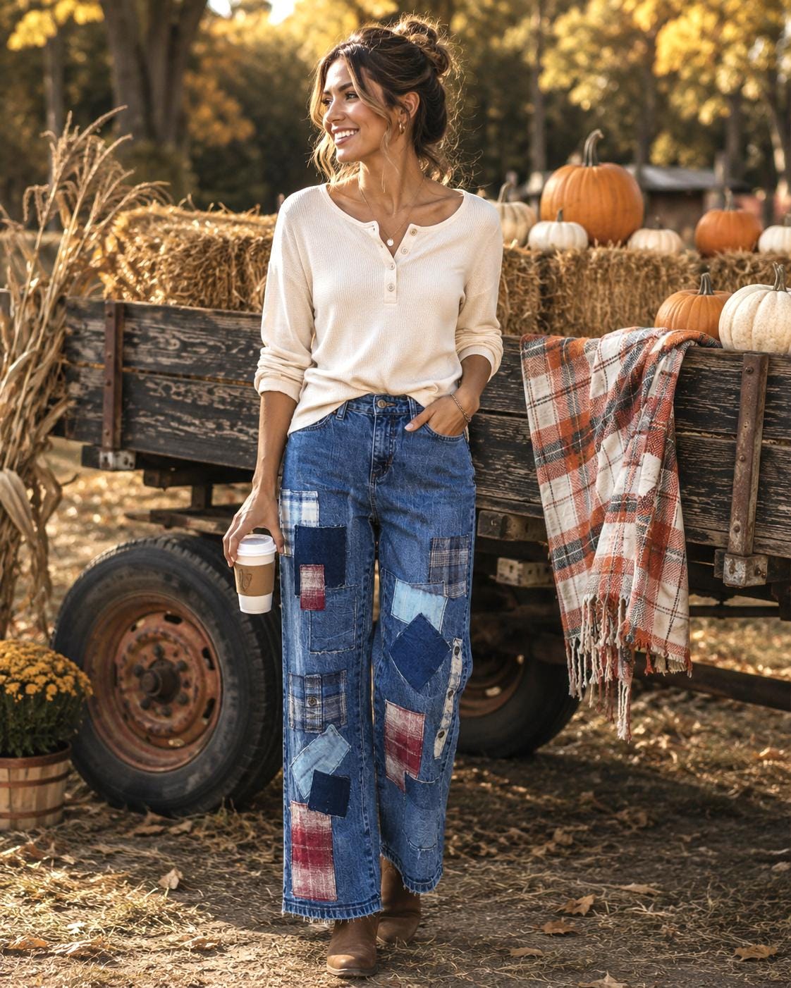 Upcycled Flannel Patchwork Jeans: Women's Petite Size 10 Distressed Denim PLPJ
