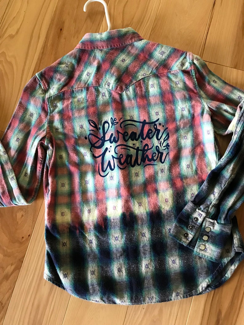 Bleached Flannel Shirt, Women Size Small, Ombre Painted Shirt Sweater ...