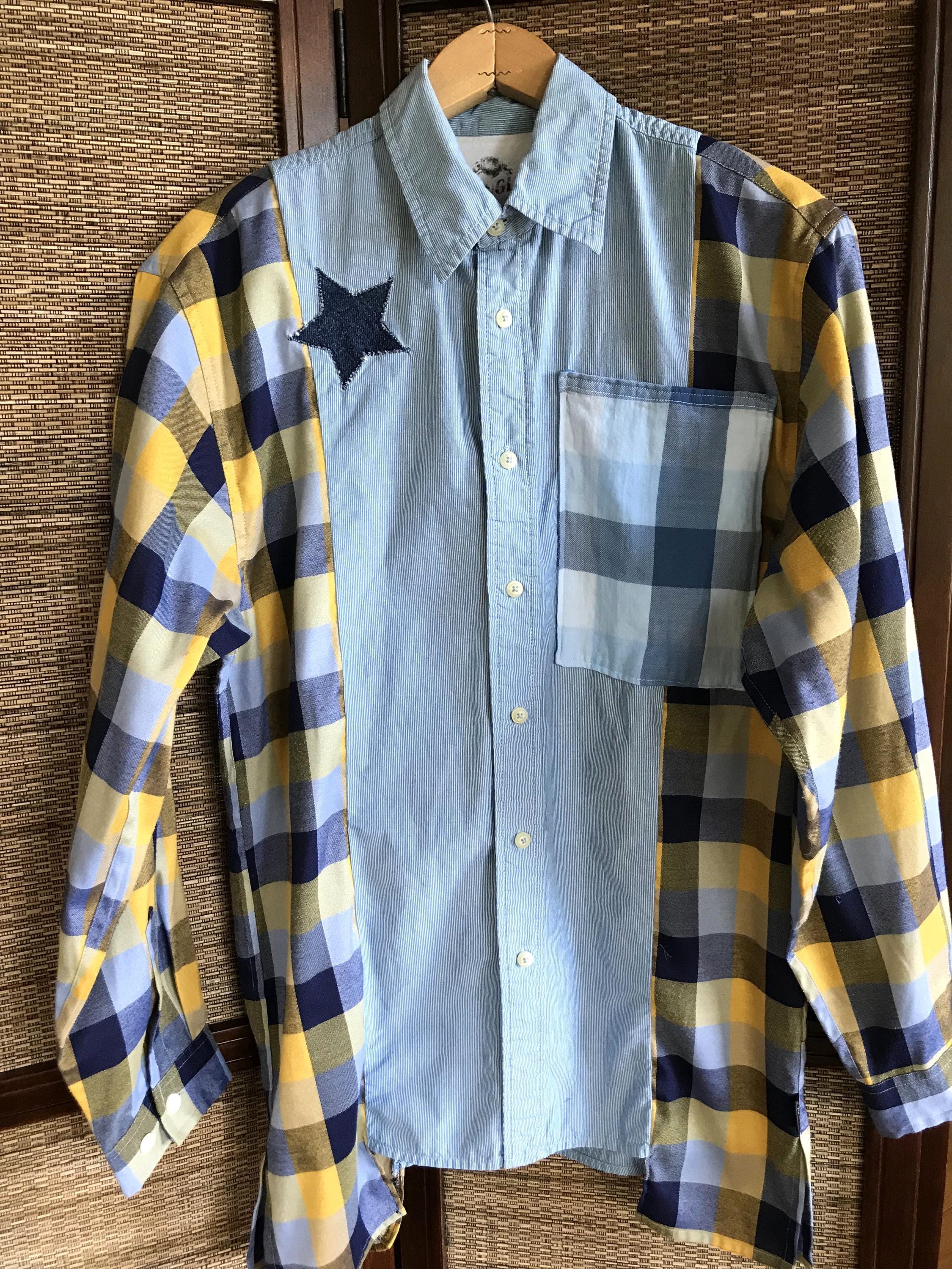 Mixed Plaid Button-down Shirt | Oversized Spliced Multicolored 