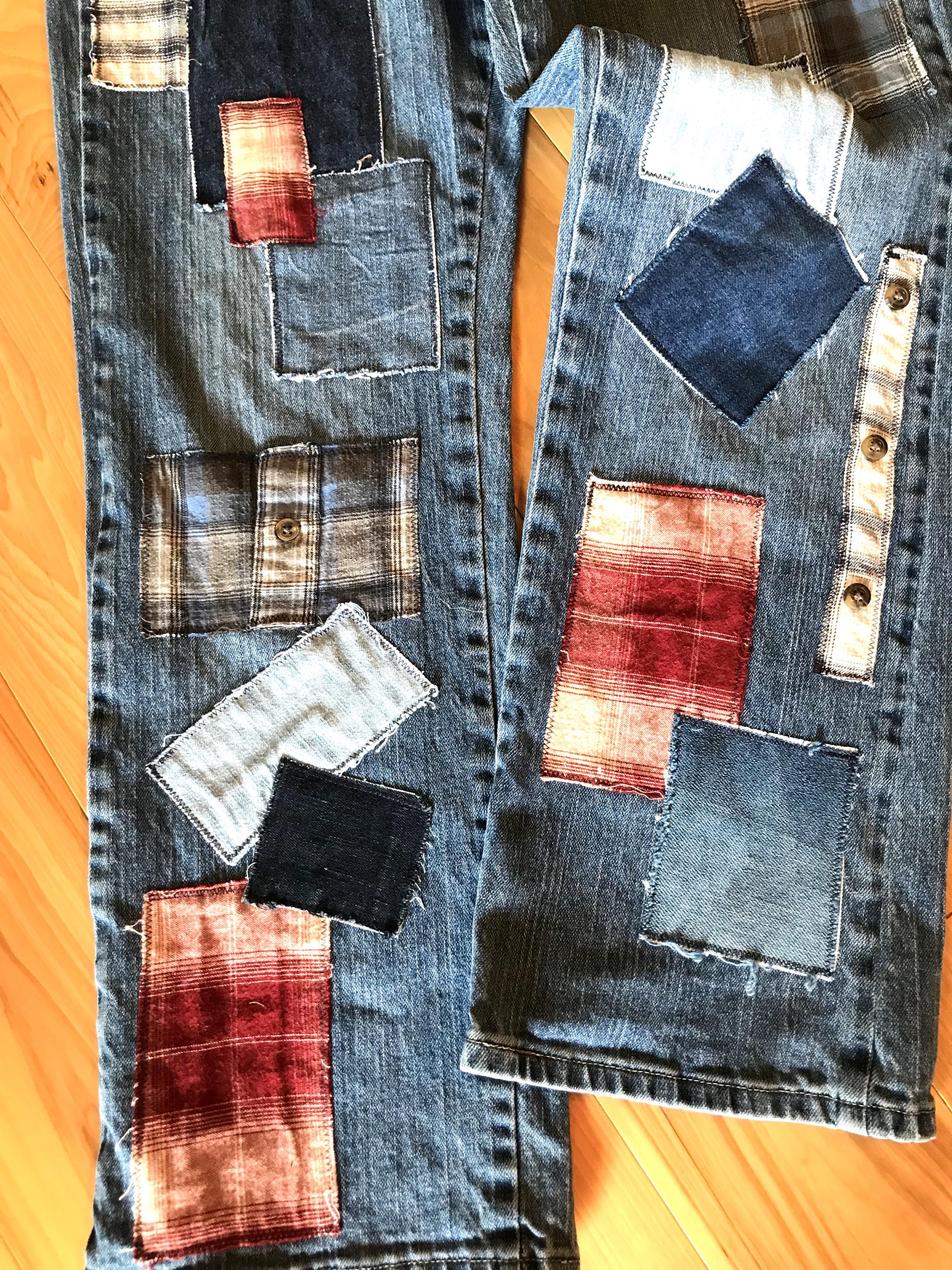 Flannel Patchwork Jeans for Women Size 10 Petite | Upcycled