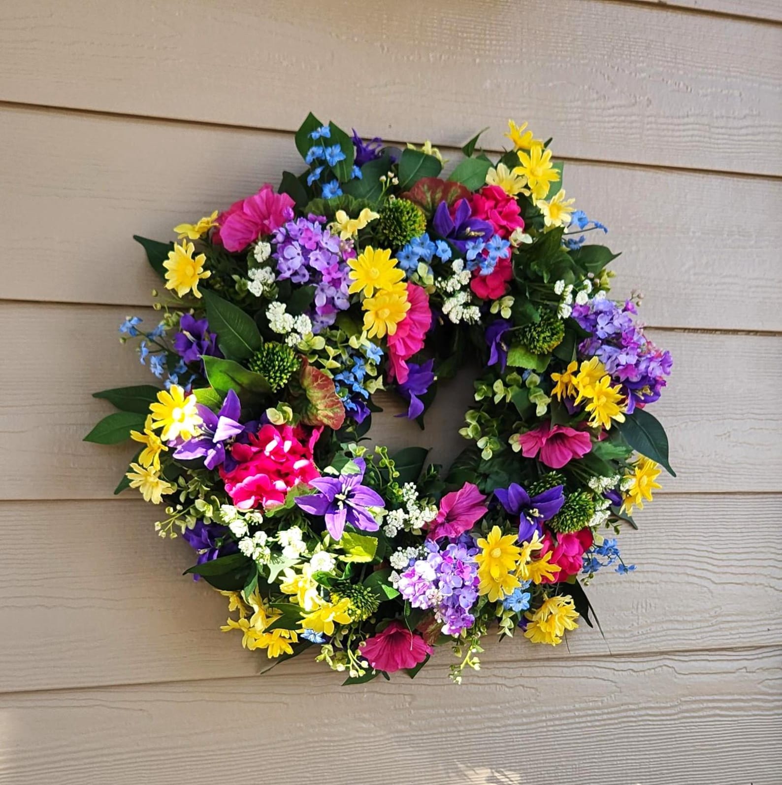 Spring Summer Wreath for Front Door; Bright Flowers Wreath; Spring ...