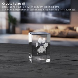Custom 3D Engraved Pet Paw Print Crystal | Memorial Keepsake | Free Mockup & Touch-Up
