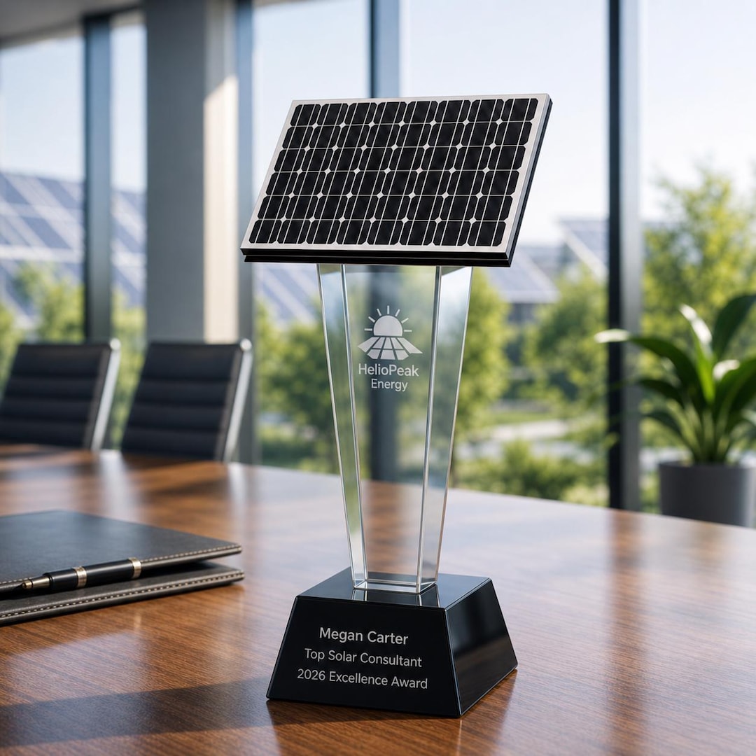 Custom Solar Power Crystal Award With Engraving | Renewable Energy ...