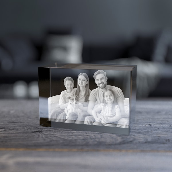 Custom Glass Photo Crystal: 3D Portrait Etched Glass Photo great Gift for Housewarming or Anniversary a Unique Family Photo Crystal