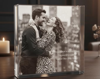 妻への結婚記念日ギフト、パーソナライズされた3Dフォトクリスタル記念品、内側に刻印、デジタル校正付き