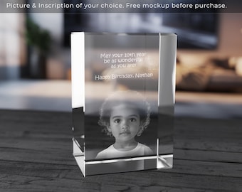 Custom 3D Engraved Photo Crystal Keepsake | Personalized Kids or Best Friends Gift | Free Mockup & Touch-Up Included
