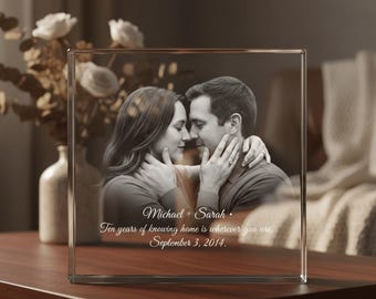 Anniversary Gift for Couple, Personalized Photo Crystal Keepsake, Custom 3D Engraved Inside