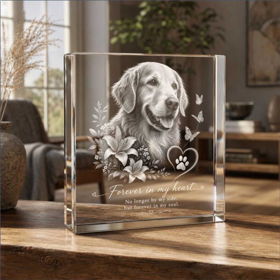 Personalized 3D Dog Memorial Crystal, Laser Etched Pet Photo Keepsake ...