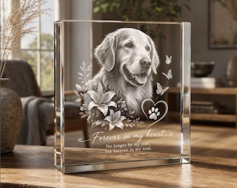 Personalized 3D Dog Memorial Crystal, Laser Etched Pet Photo Keepsake Remembrance