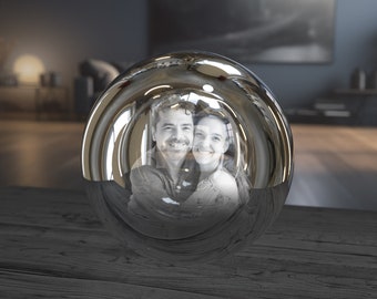 Personalized 3D Crystal Sphere with Photo Engraving | Custom Anniversary Gift for Couples