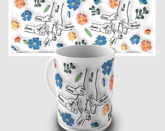 Family Hands Personalised Gift Mug - Holding hands and hearts