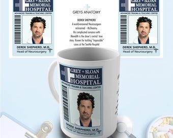 Derek Badge, Grey's Anatomy Gift Mug - With a short character description