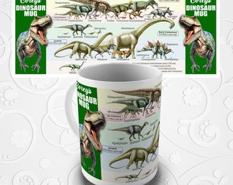 Dinosaur Personalised Educational Gift Mug - Showing main types and timeline