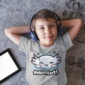 Cartoon Kinder Axolotl T-Shirt, Kawaii Wassertier T-Shirt, süßes Relaxolotl Liebhaber Geschenk, unisex Baumwoll-Shirt
