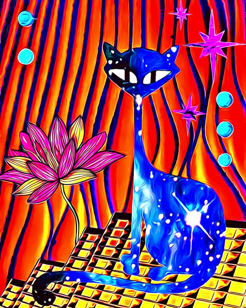 Midcentury Modern Atomic Cat Art Print Hipster Cat Wall Art Etsy