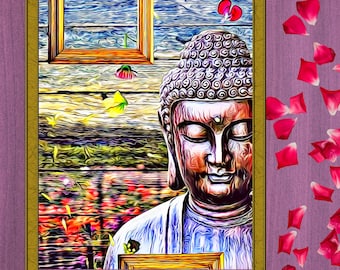 Buddha in frame Buddha art prints Buddhist print Meditation wall art Enlightened art Zen print Loving kindness Yoga room Instant download