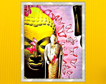 Buddha art prints Buddhist print Meditation wall art Enlightened art Zen print Loving kindness Yoga room Instant download Buddha big head