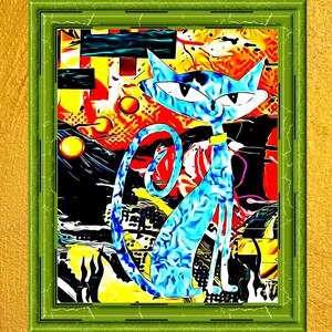 Midcentury modern atomic cat art print Hipster cat wall art Atomic art cat Instant download Blue cat Retro cat Nostalgic 1950s printable art