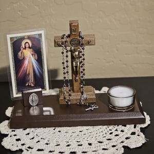 Catholic Wooden Tabletop Altar. Worship from the comfort of your home. A sacred space to pray and be with God. Your own Catholic sanctuary.