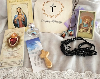 Catholic Prayer Kit: Travel Gift Set with Rosary & Holy Water