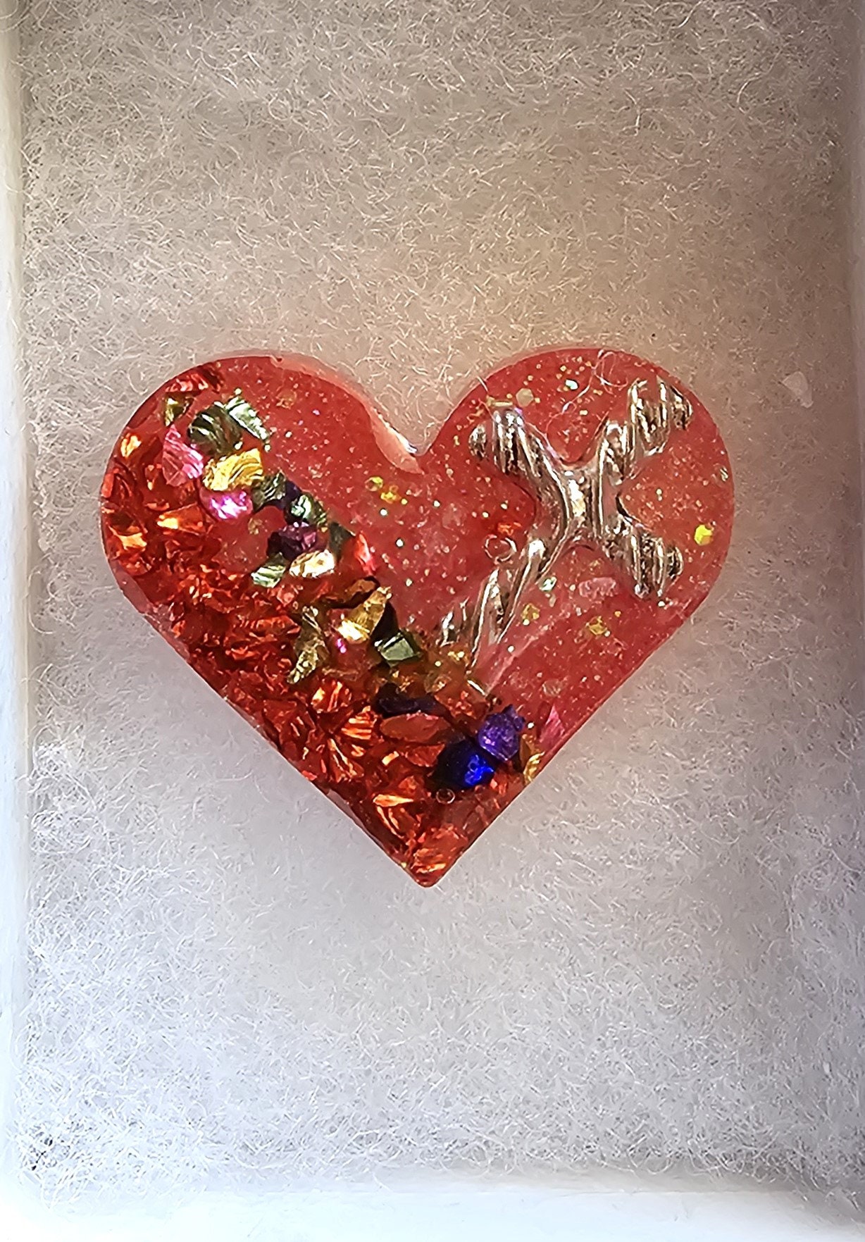 Pocket Cross in a Heart Shape. Made With Colored Broken Glass and Cross