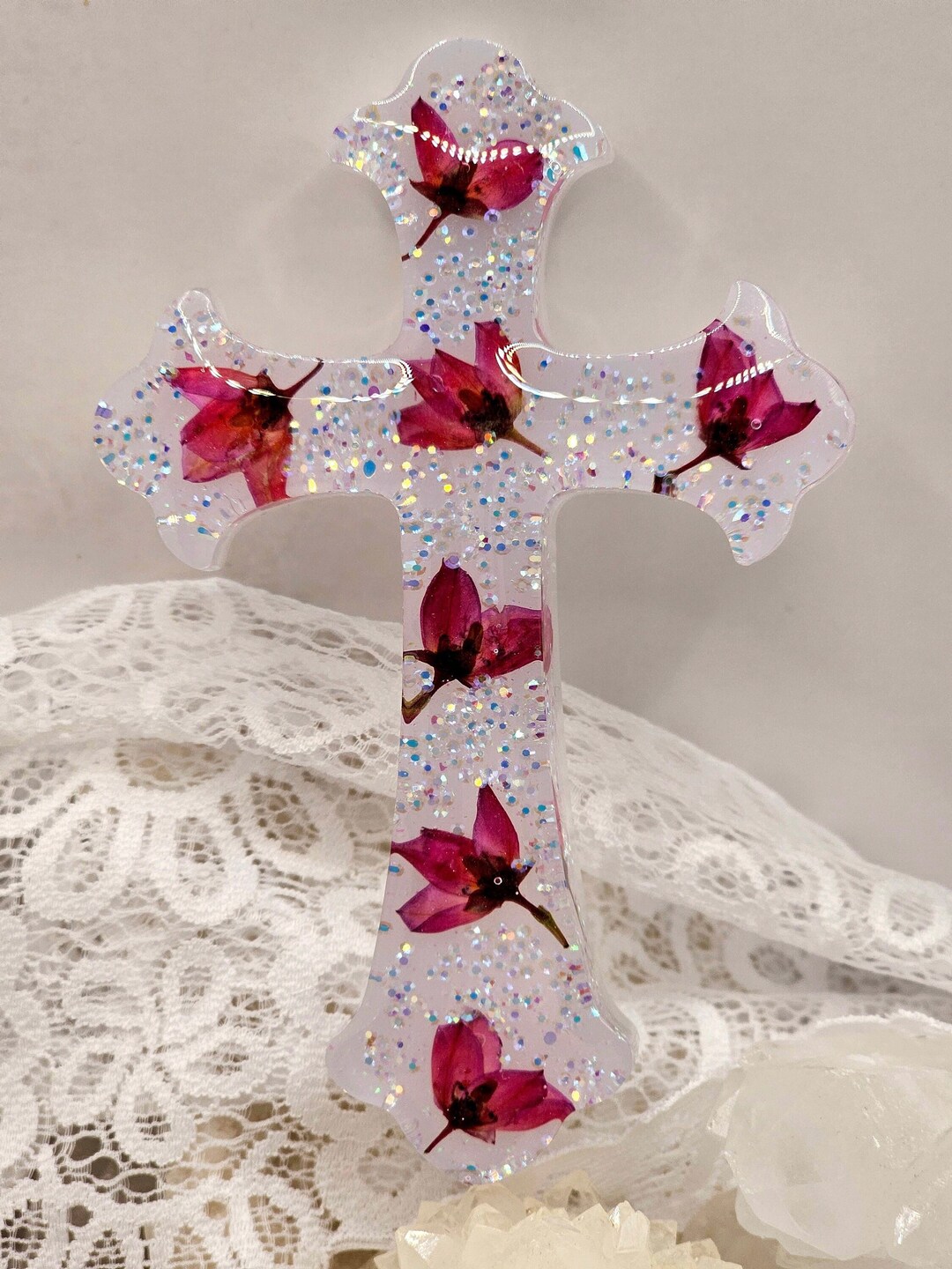 Small Wall Cross Decor'. 9 Different Styles Resin, Dried Flowers