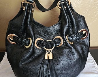 MICHAEL KORS Camden Black Leather Hobo Bag: Braided Straps & Tassels