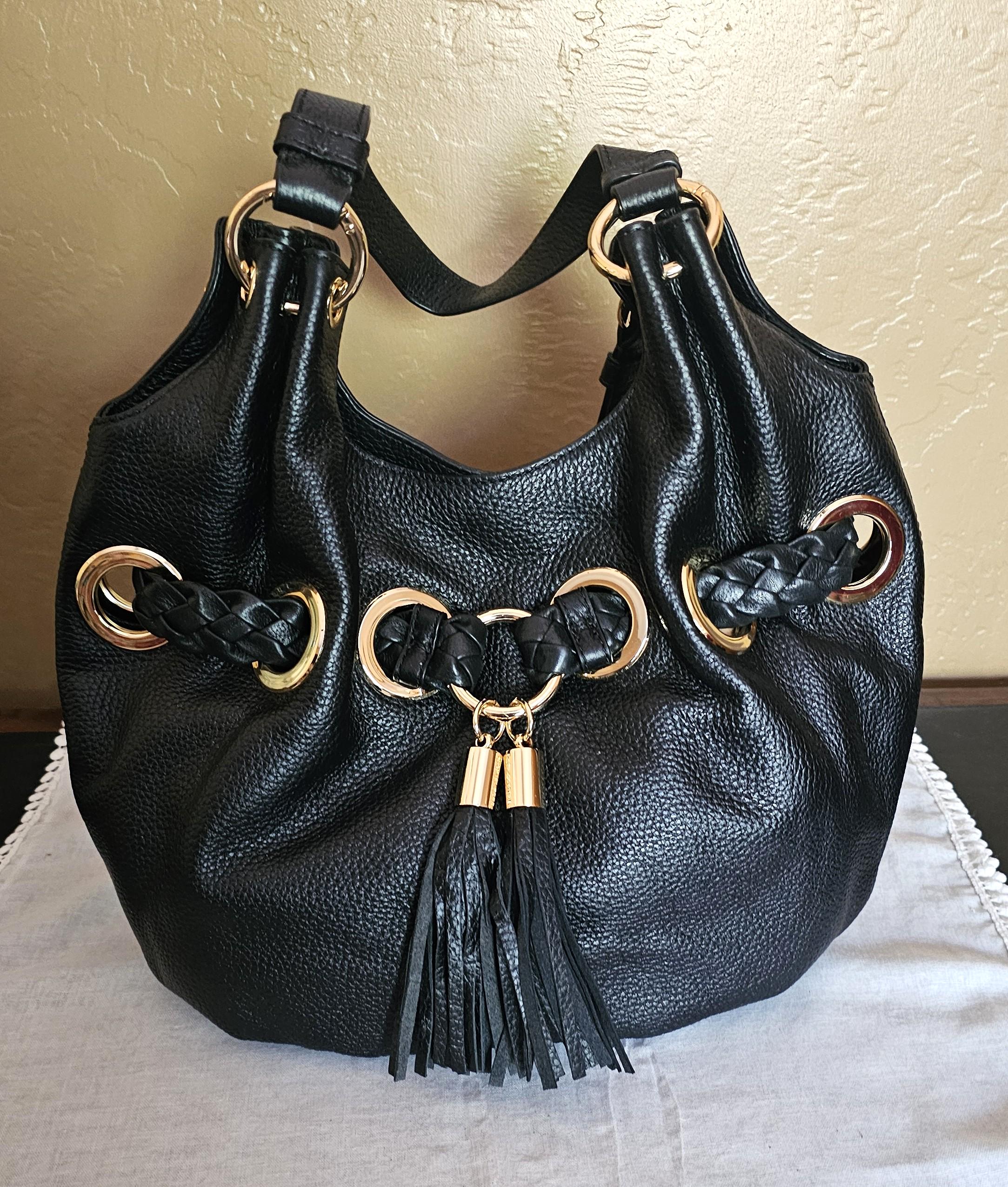 MICHAEL KORS Camden Black Leather Hobo Bag: Braided Straps