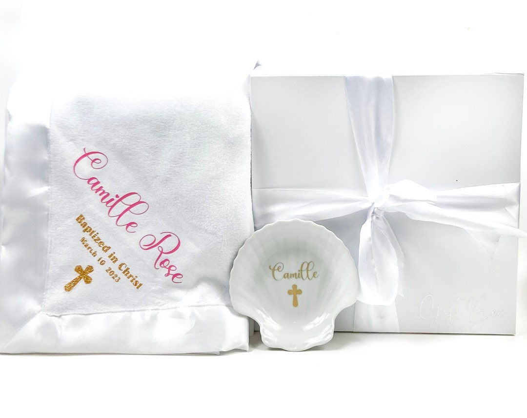Personalized Baby Baptism Gift Box Baptism Blanket Baptism Bowl Baby