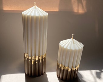 Ribbed Pillar Candles Set Decor Neutral Decor Table Centrepiece Handmade Soy Candles Wedding Decor Aesthetic Decor Vegan Candles