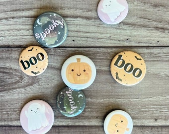 Läskiga knappar eller magneter | 4-pack | Halloweenknappar | Halloweenmagneter | Söta Halloweenknappar